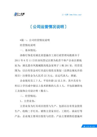 公司运营情况说明