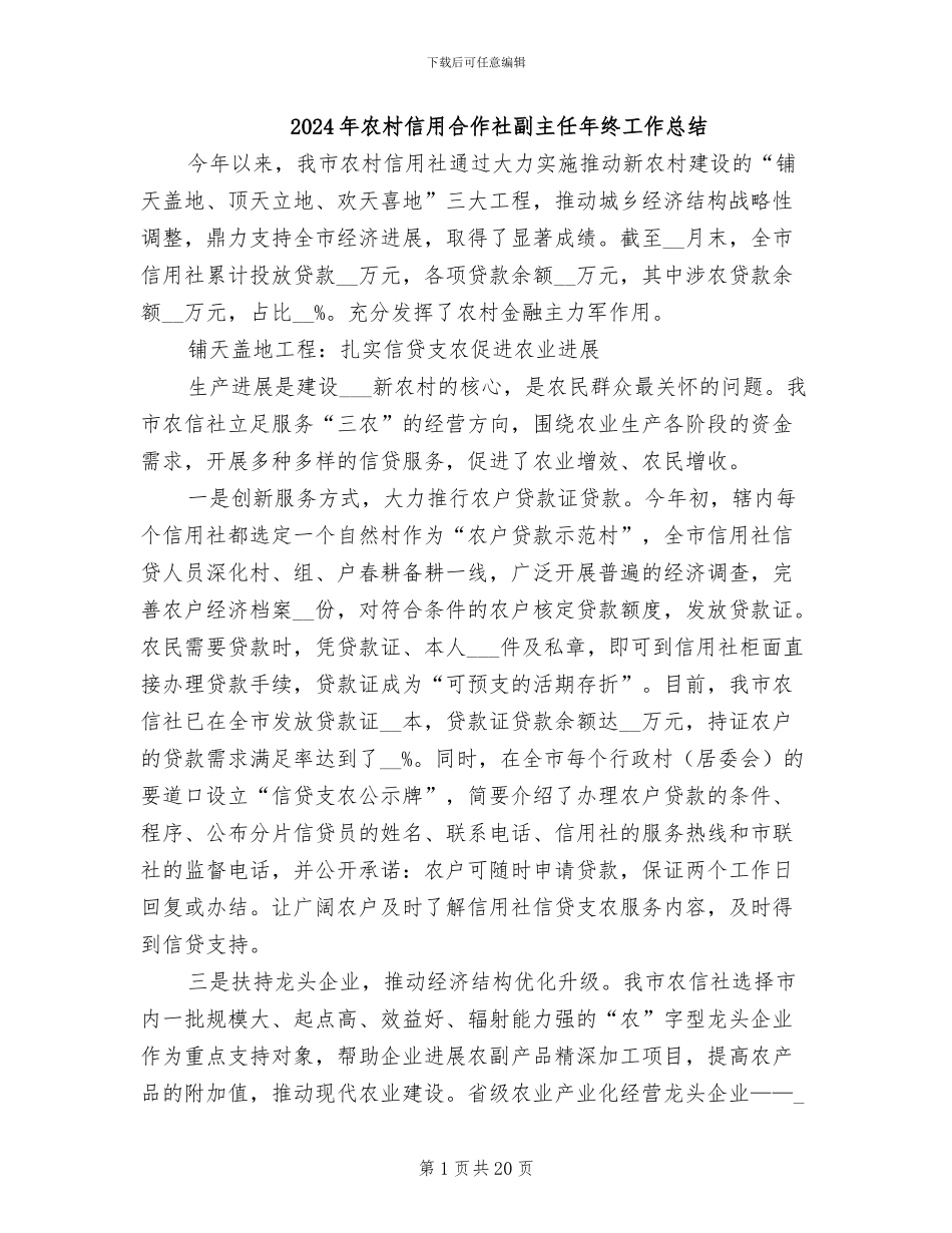 2024年农村信用合作社副主任年终工作总结_第1页