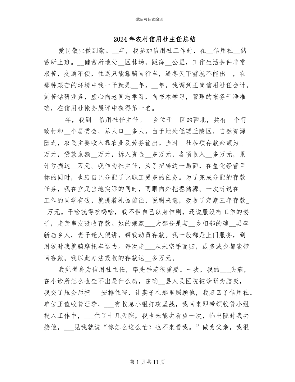 2024年农村信用社主任总结_第1页