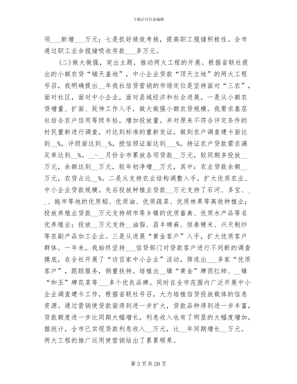 2024年农村信用社主任工作总结范文_第3页