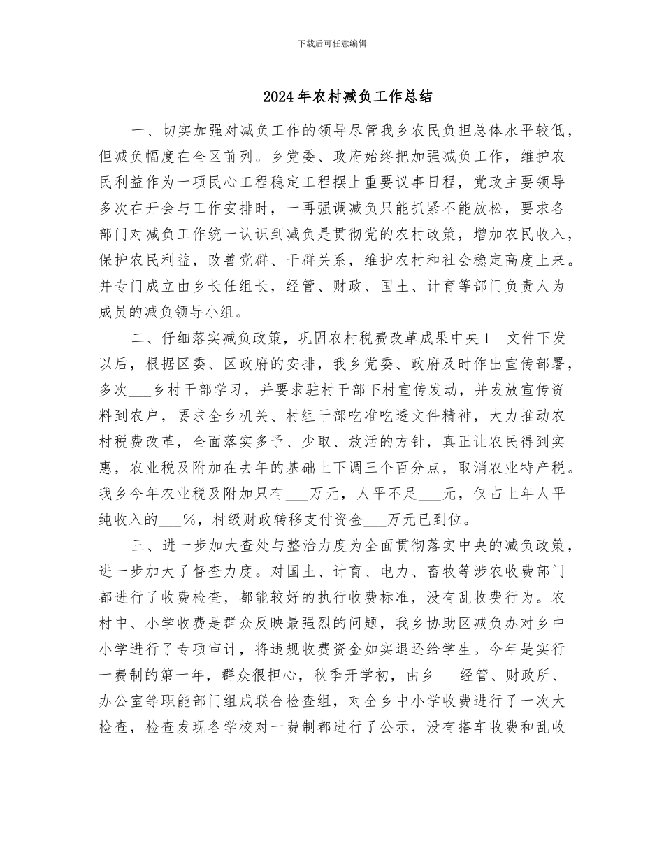 2024年农村减负工作总结_第1页