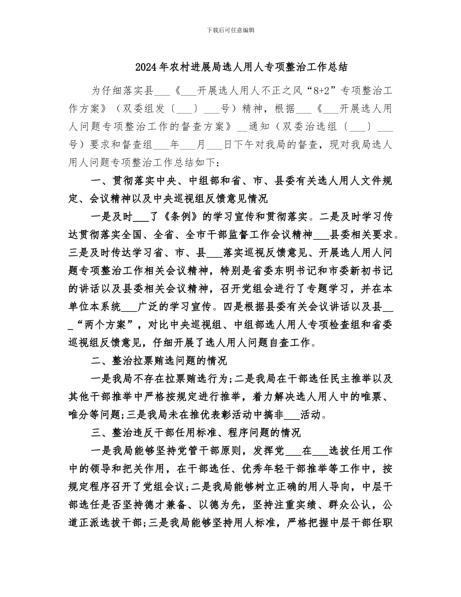2024年农村发展局选人用人专项整治工作总结_第1页