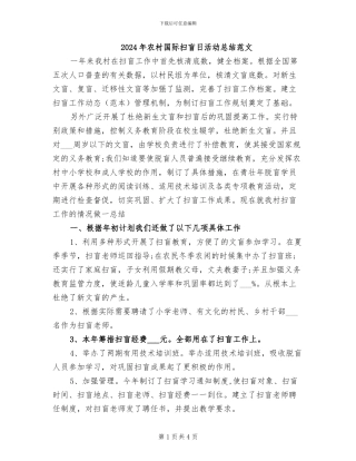 2024年农村国际扫盲日活动总结范文