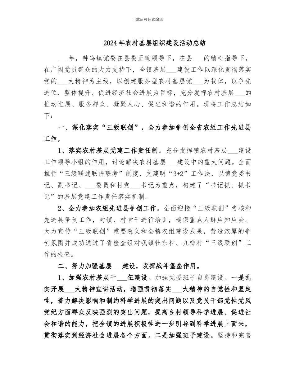 2024年农村基层组织建设活动总结_第1页