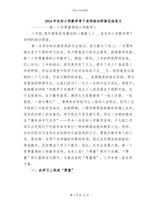 2024年农村小学数学骨干教师培训研修总结范文