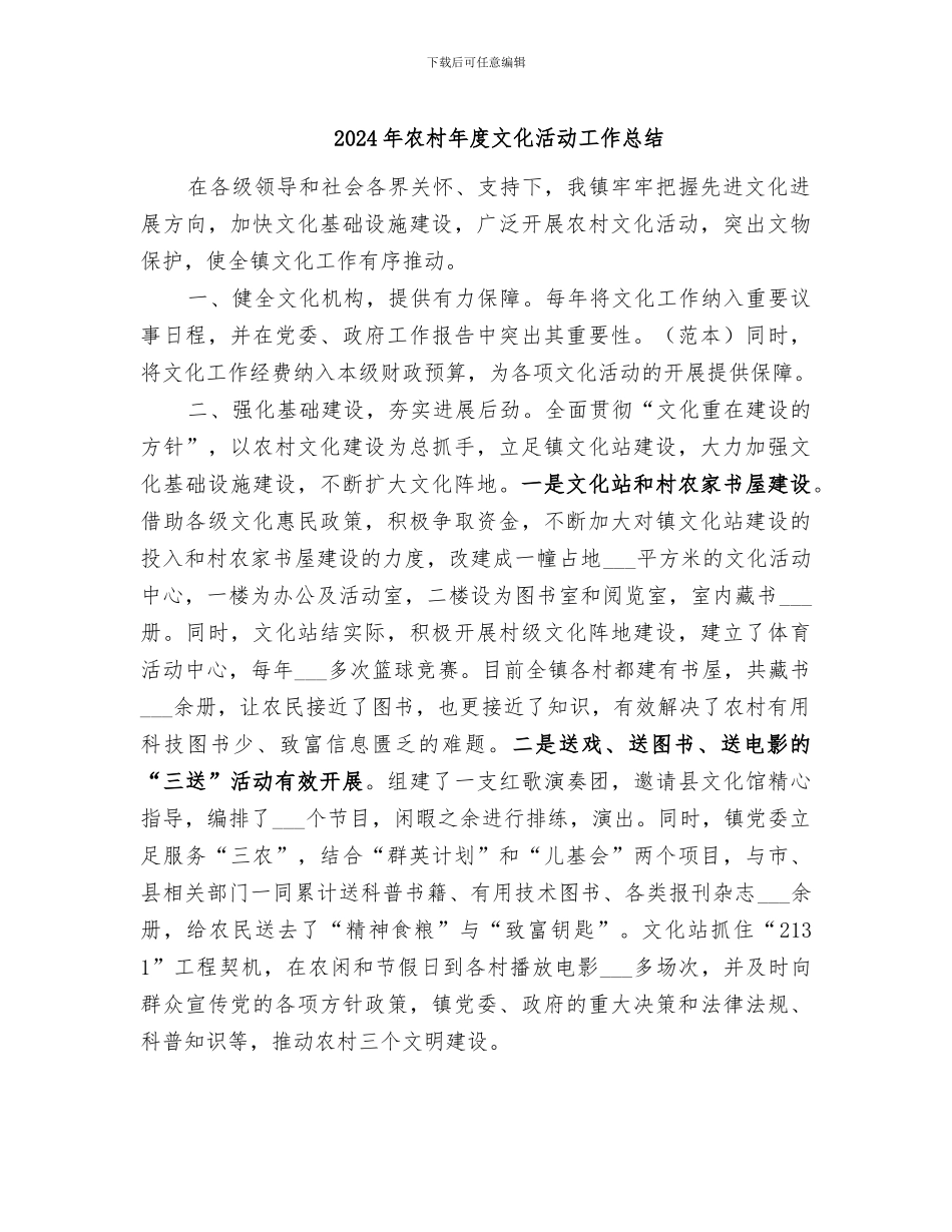 2024年农村年度文化活动工作总结_第1页