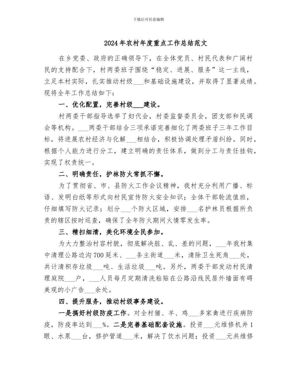 2024年农村年度重点工作总结范文_第1页