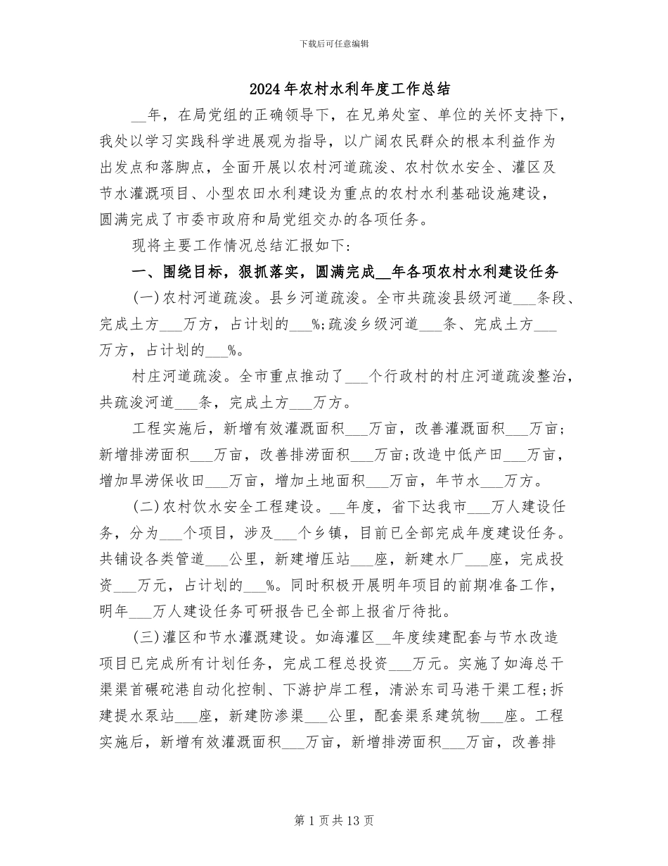 2024年农村水利年度工作总结_第1页