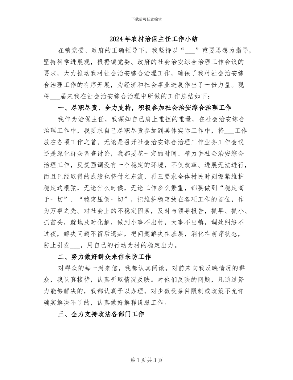 2024年农村治保主任工作小结_第1页