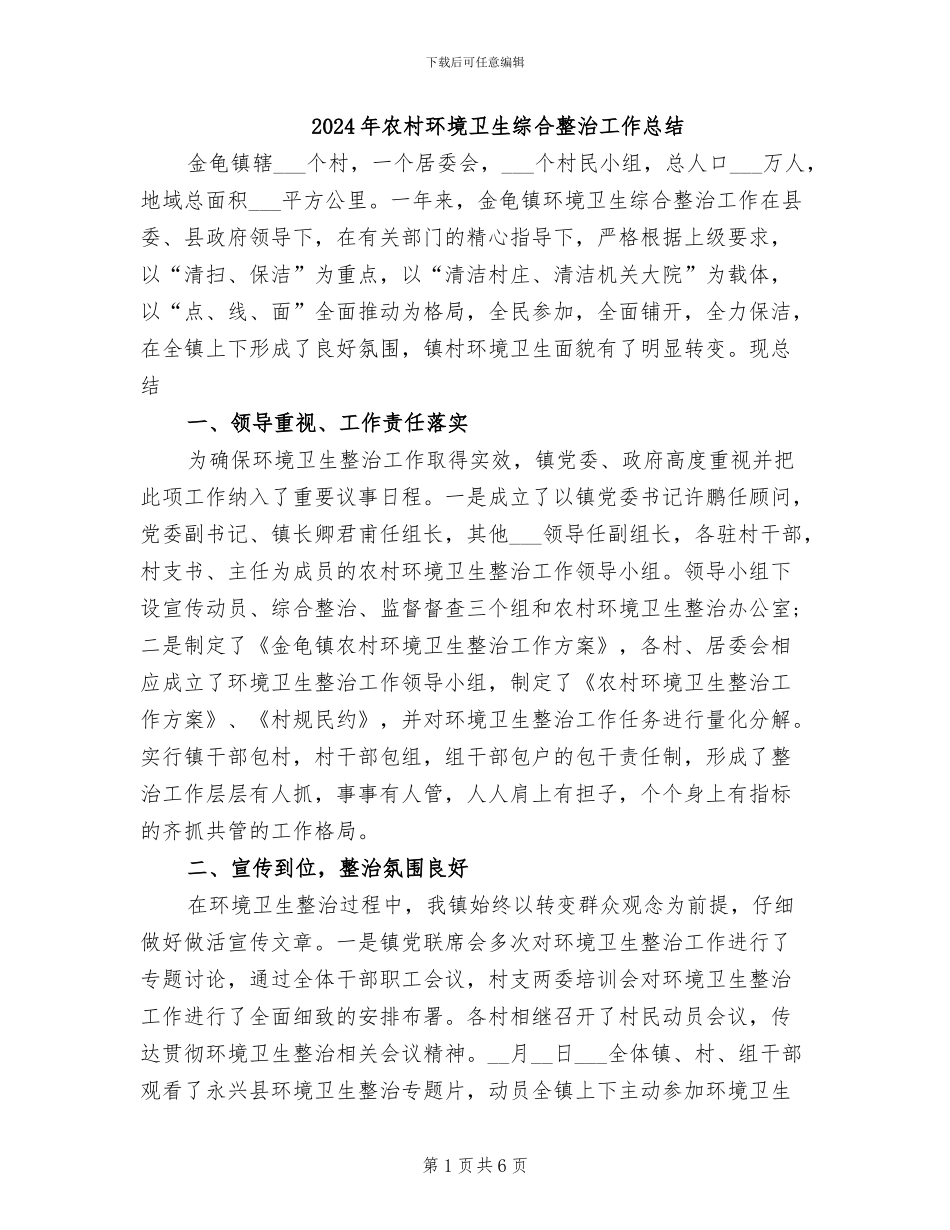 2024年农村环境卫生综合整治工作总结_第1页
