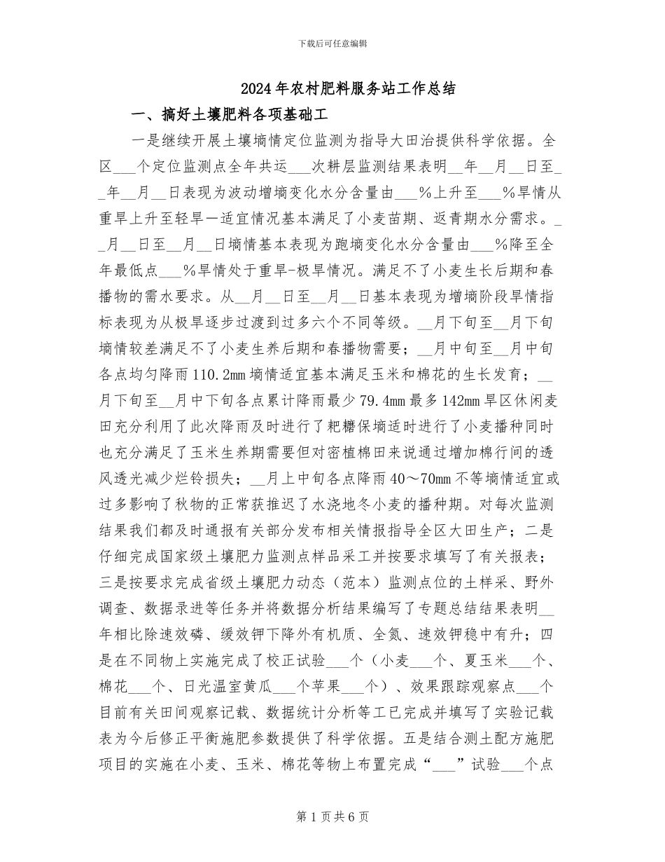 2024年农村肥料服务站工作总结_第1页