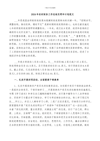 2024年农村财务工作总结及明年计划范文