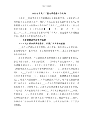 2024年农民工工资专项检查工作总结