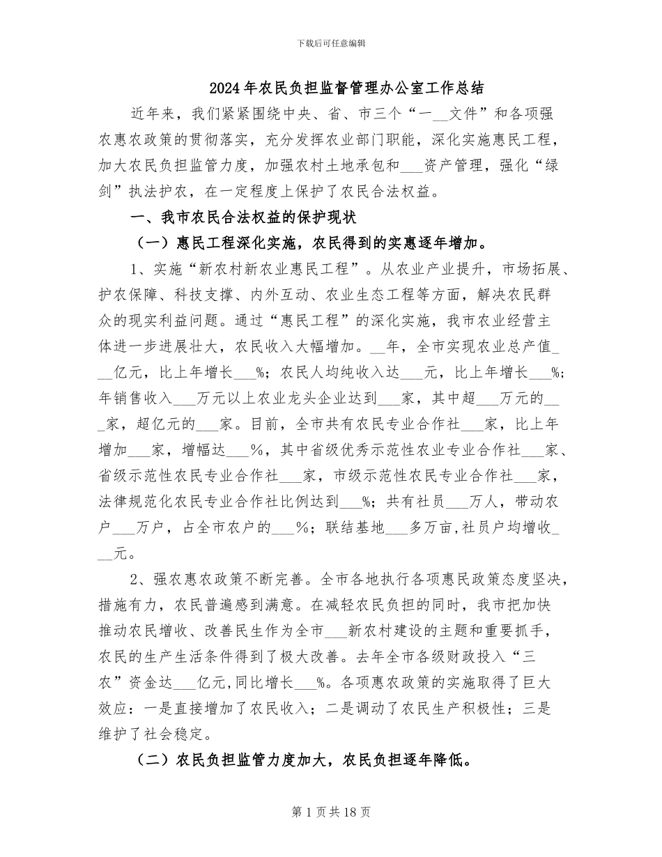 2024年农民负担监督管理办公室工作总结_第1页