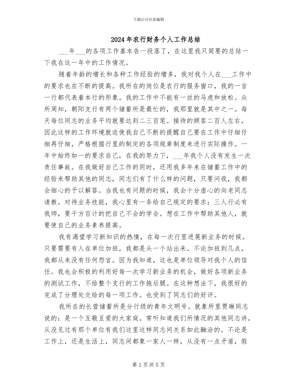 2024年农行财务个人工作总结_第1页