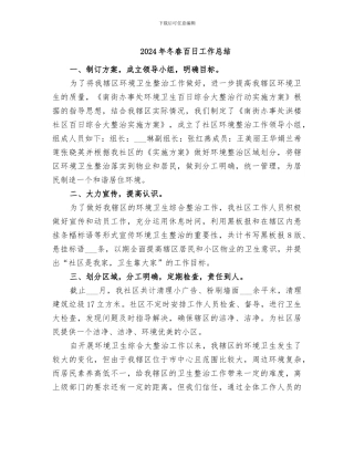 2024年冬春百日工作总结