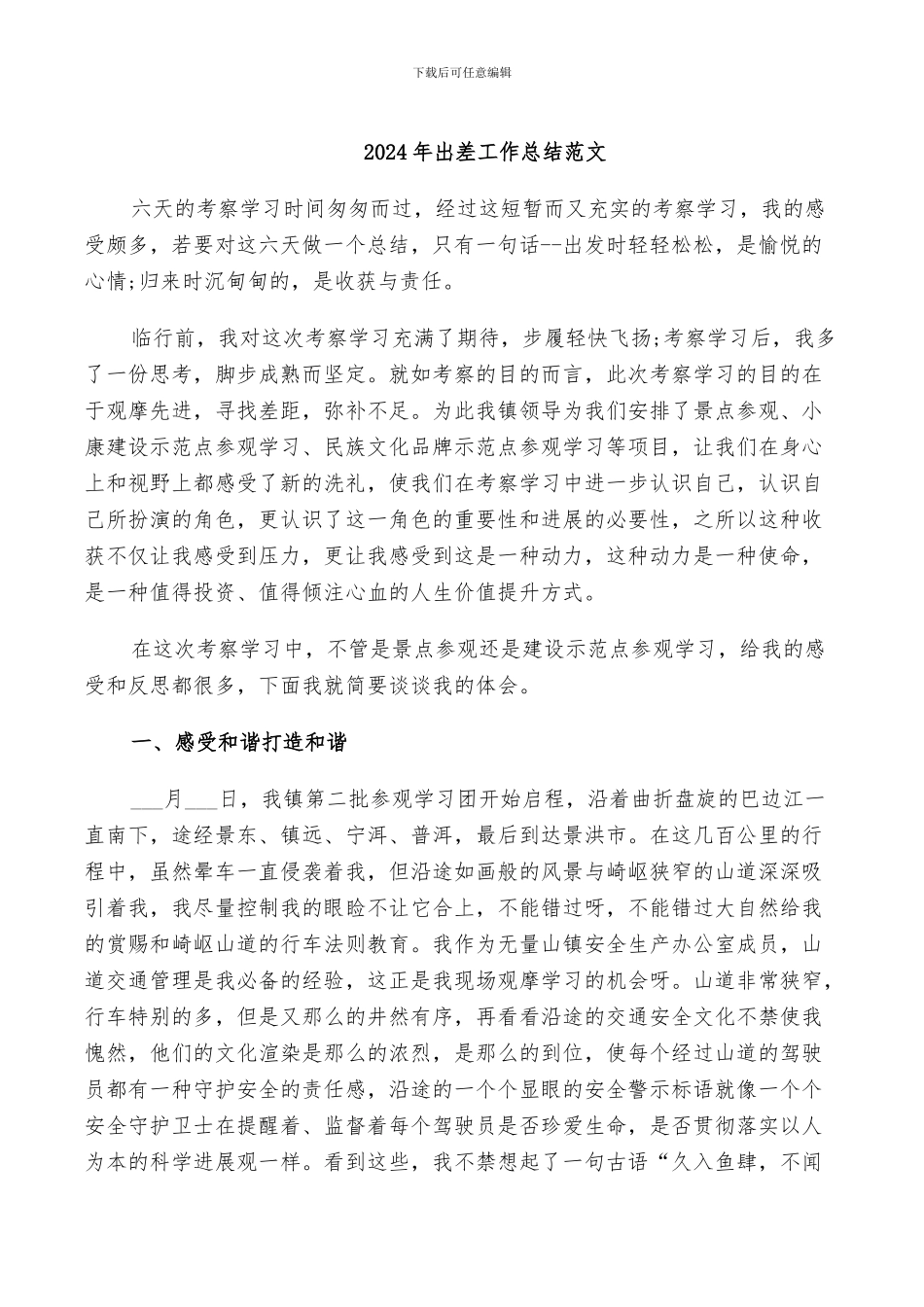 2024年出差工作总结范文_第1页