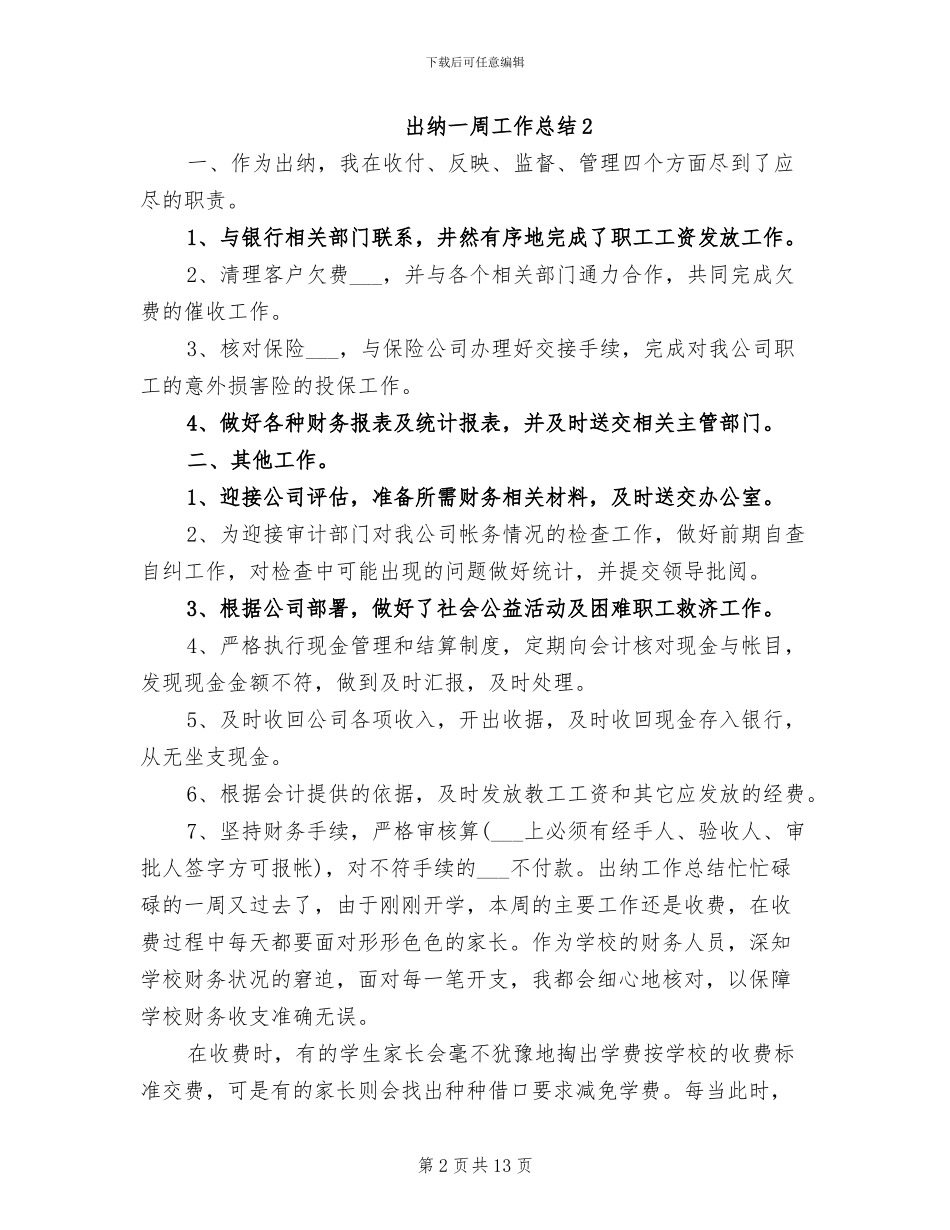 2024年出纳一周工作总结_第2页