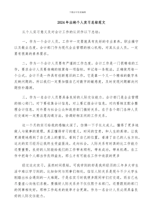 2024年出纳个人实习总结范文
