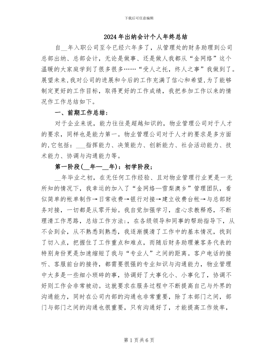 2024年出纳会计个人年终总结_第1页