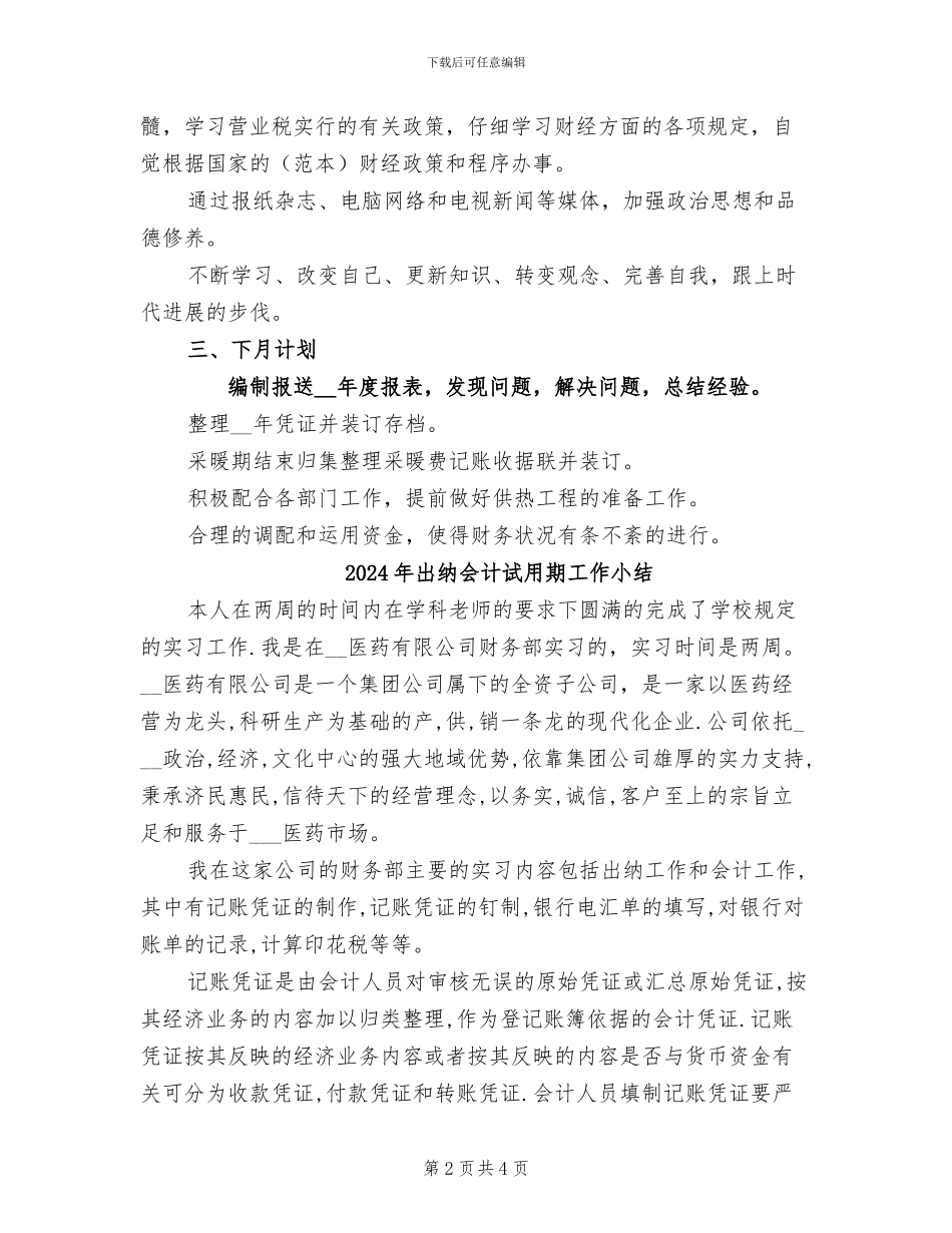 2024年出纳会计月度工作总结_第2页