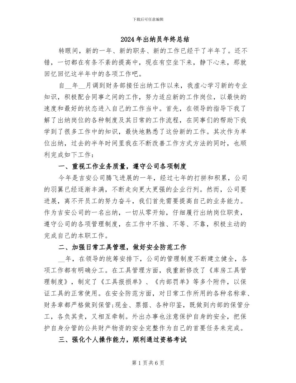 2024年出纳员年终总结_第1页