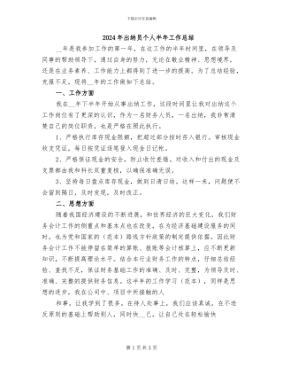 2024年出纳员个人半年工作总结