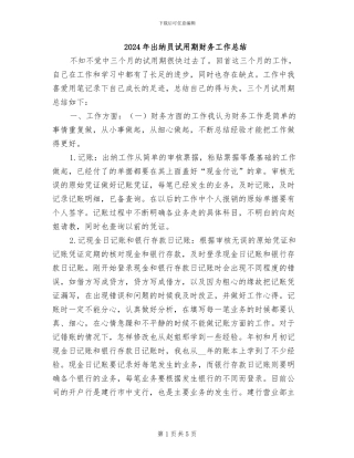 2024年出纳员试用期财务工作总结