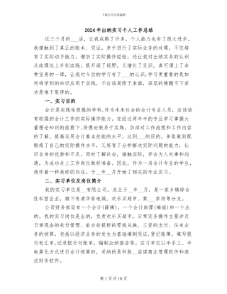 2024年出纳实习个人工作总结