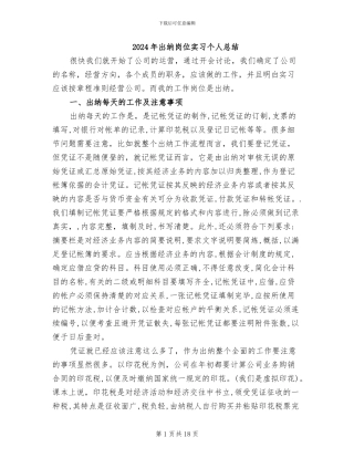 2024年出纳岗位实习个人总结