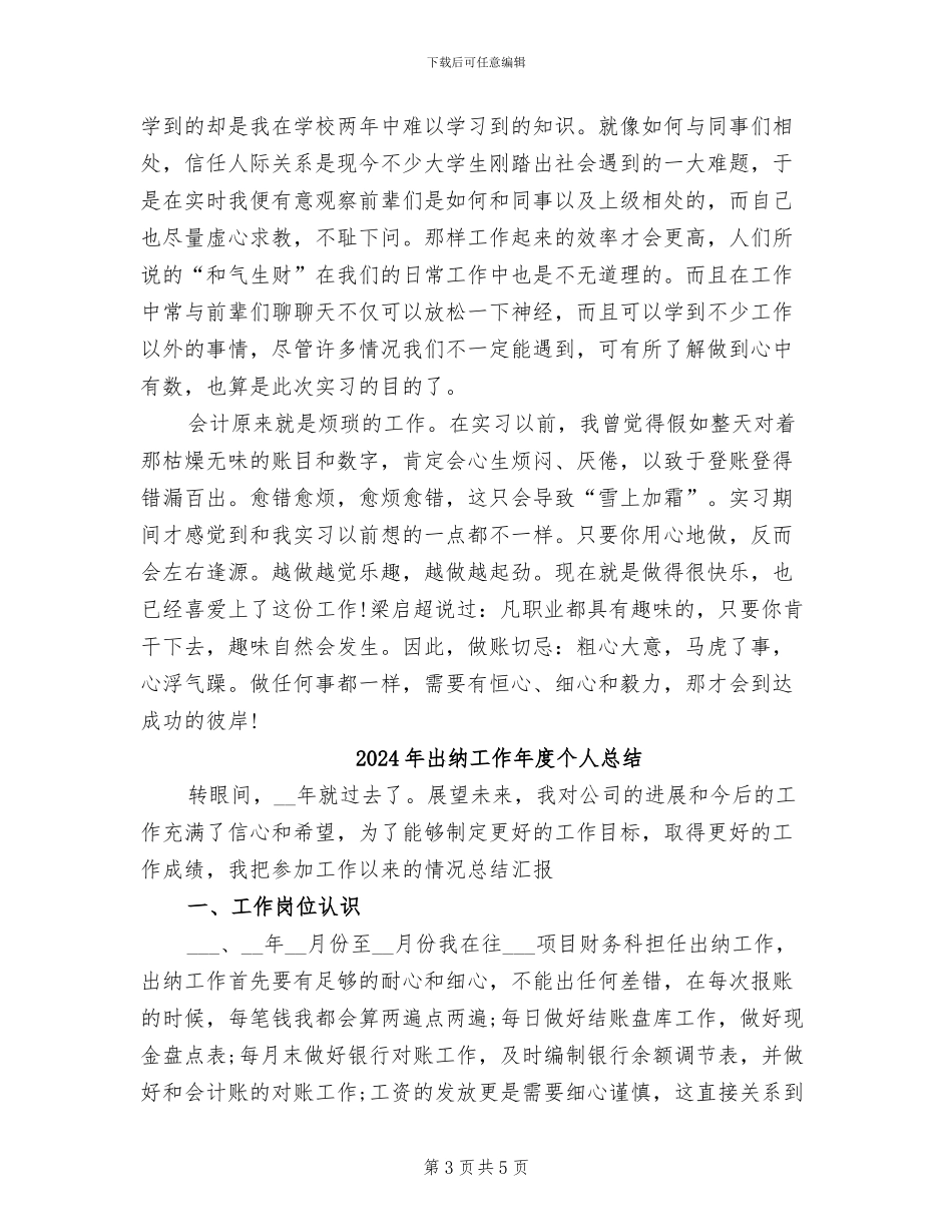 2024年出纳工作年度个人工作总结模板_第3页