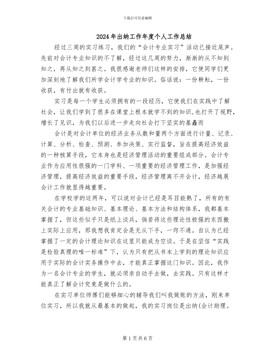 2024年出纳工作年度个人工作总结_第1页