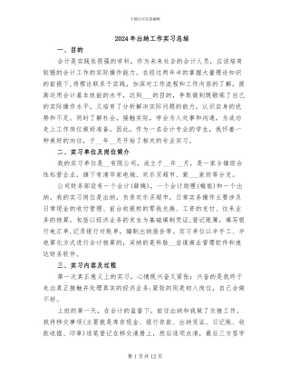 2024年出纳工作实习总结