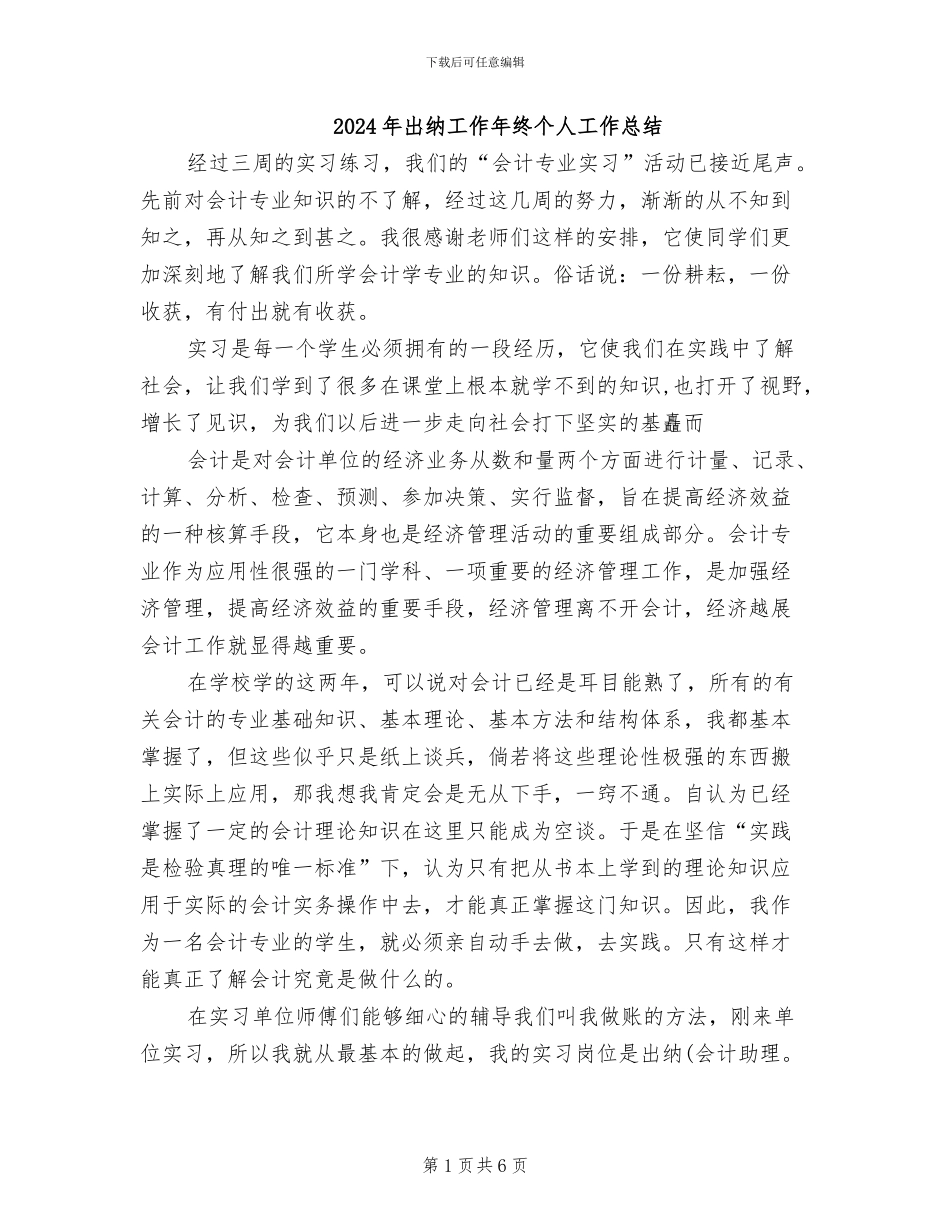 2024年出纳工作年终个人工作总结_第1页