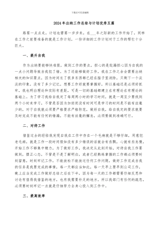 2024年出纳工作总结与计划优秀五篇