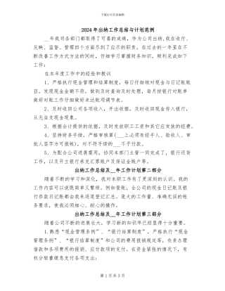 2024年出纳工作总结与计划范例