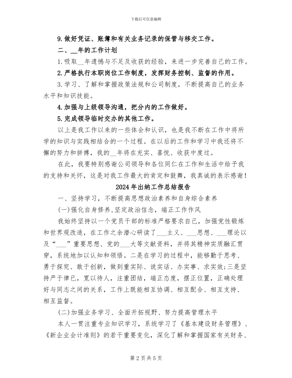 2024年出纳工作总结和计划范本_第2页