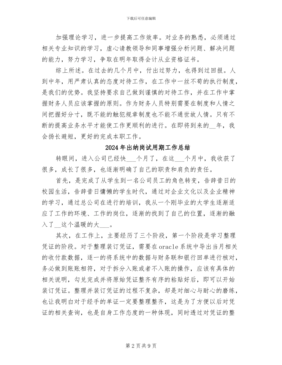 2024年出纳岗工作总结_第2页