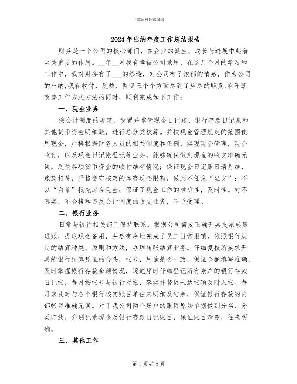 2024年出纳年度工作总结报告_第1页