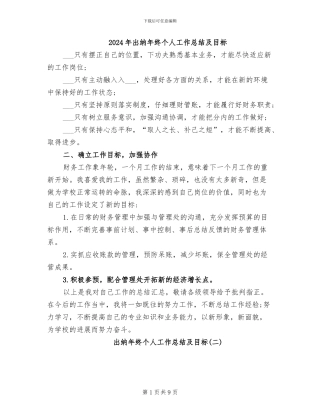 2024年出纳年终个人工作总结及目标