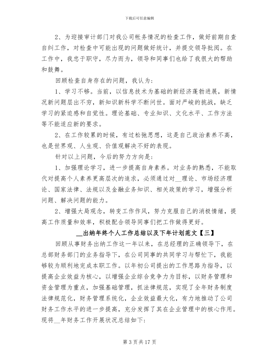 2024年出纳年终个人工作总结以及下年计划_第3页