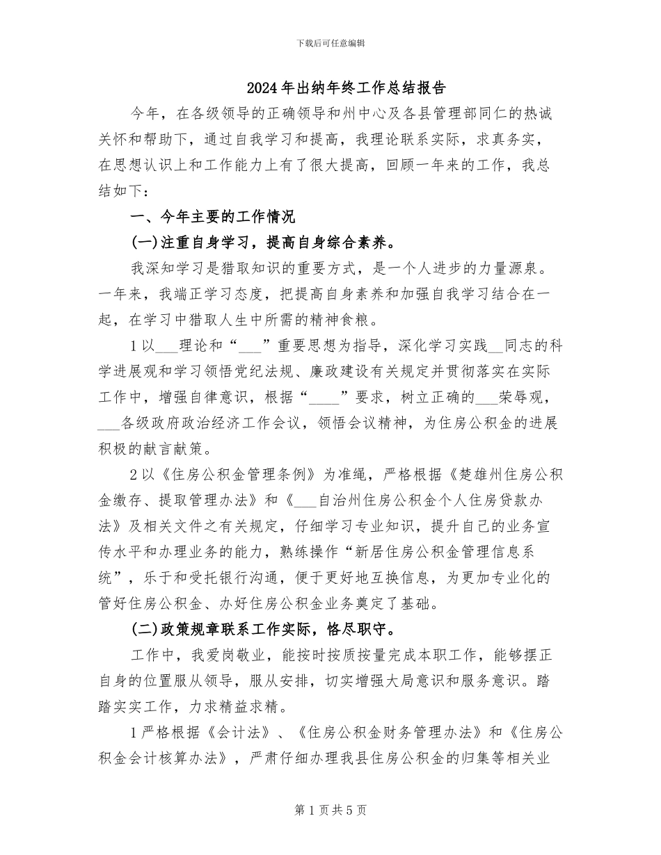 2024年出纳年终工作总结报告_第1页