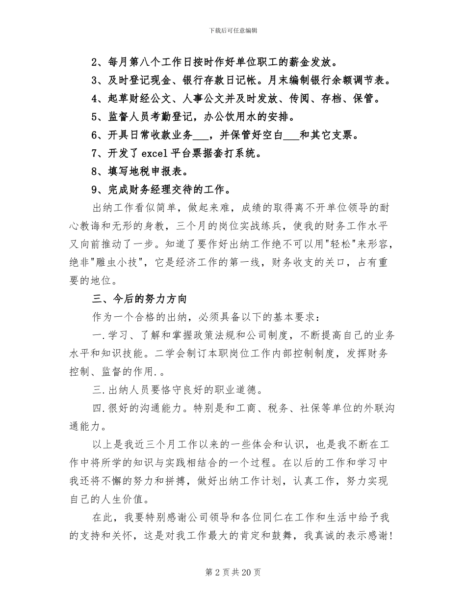 2024年出纳试用期工作总结精选_第2页