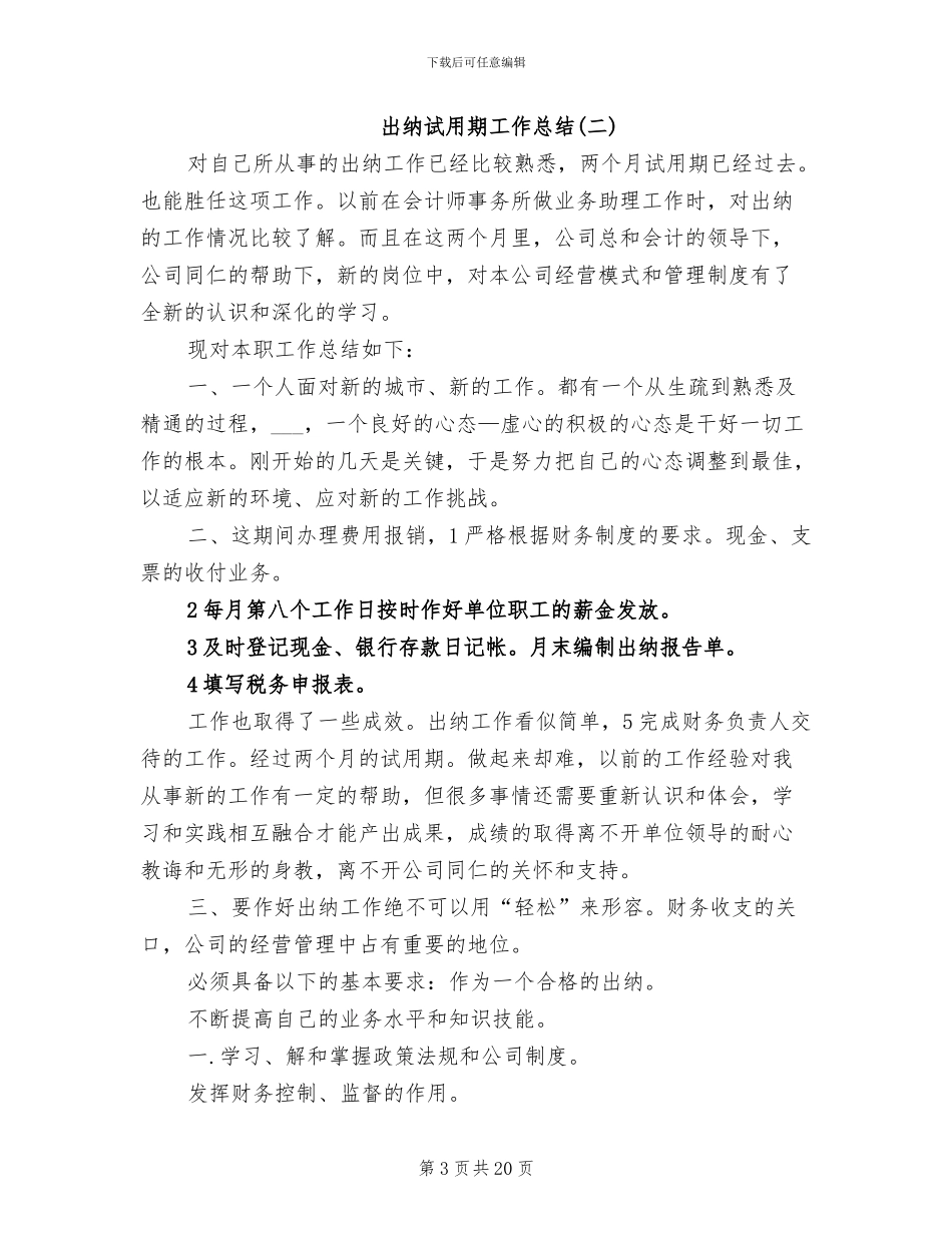 2024年出纳试用期工作总结精选_第3页