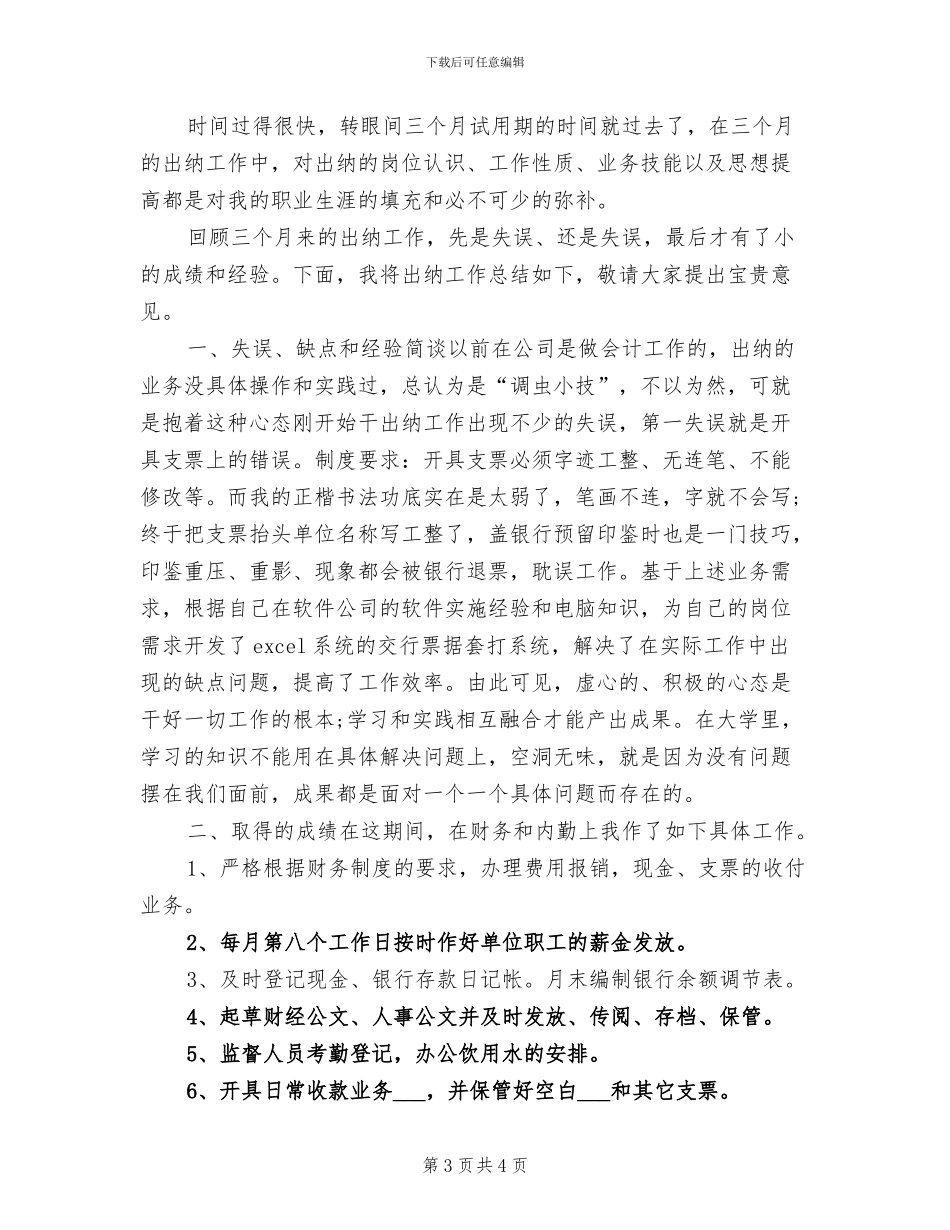 2024年出纳试用期财务工作总结_第3页