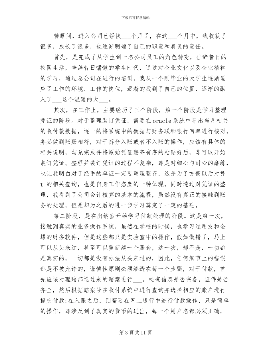 2024年出纳试用期转正工作总结报告_第3页