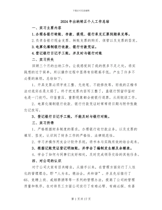 2024年出纳转正个人工作总结