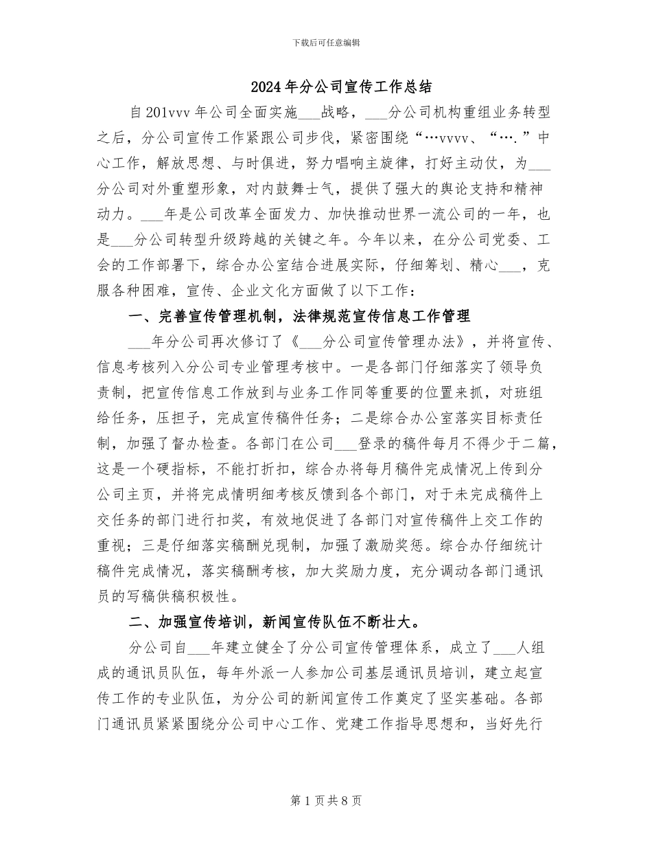 2024年分公司宣传工作总结_第1页