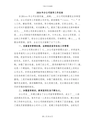 2024年分公司宣传工作总结