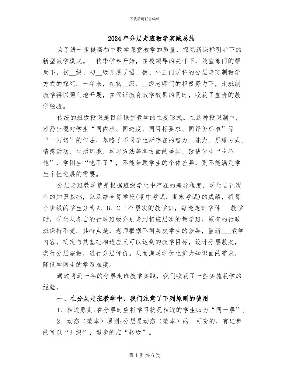 2024年分层走班教学实践总结_第1页